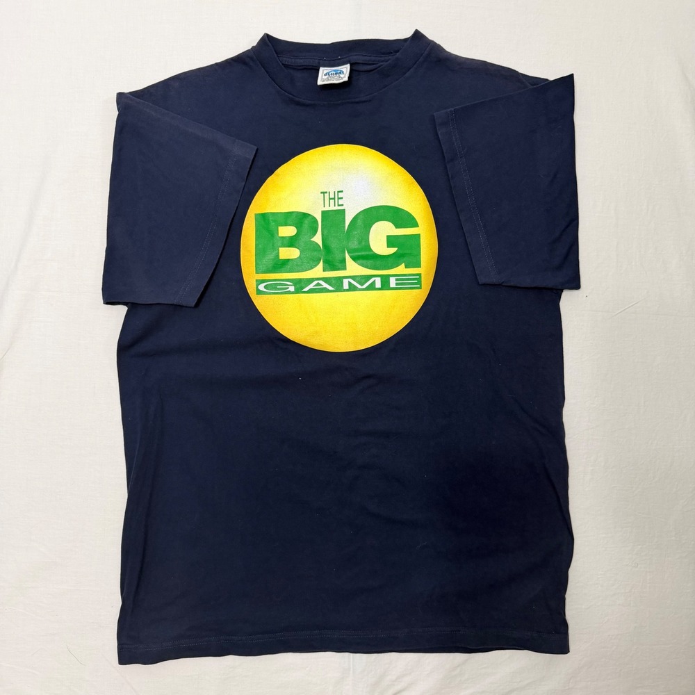 Y2K The Big Game T Shirt Mens XL Navy Blue Yellow Green Graphic Global Basics